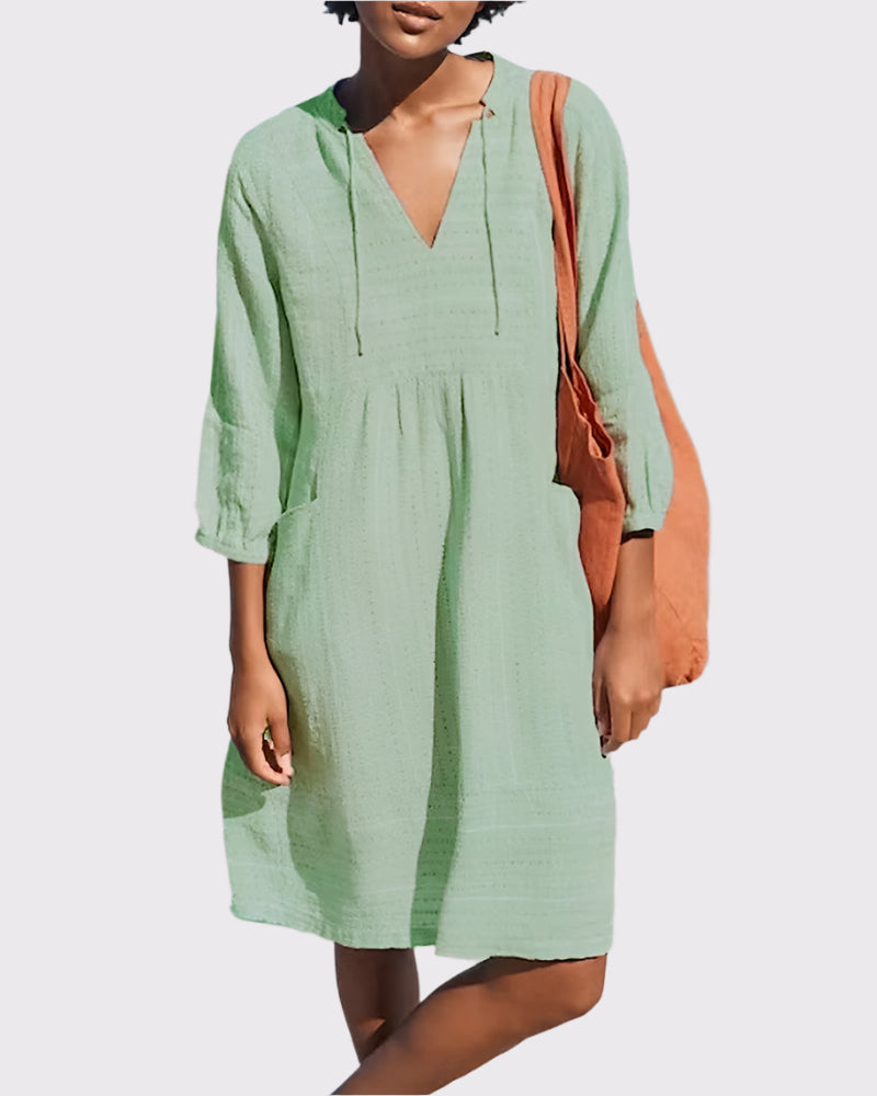 Damen Strand Tunika Kleid mit V-Ausschnitt und Taschen | Carissa