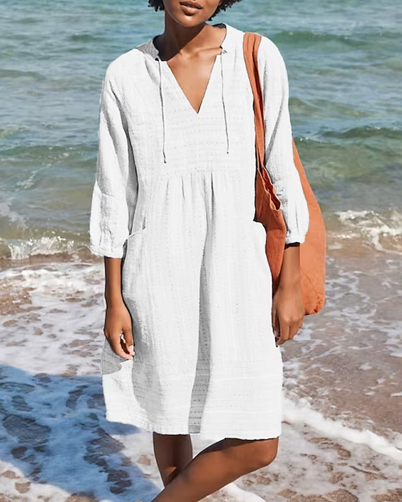 Damen Strand Tunika Kleid mit V-Ausschnitt und Taschen | Carissa