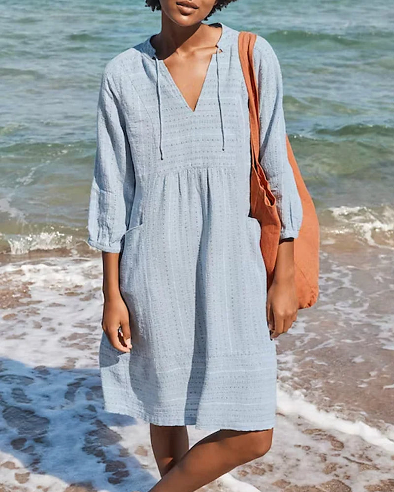 Damen Strand Tunika Kleid mit V-Ausschnitt und Taschen | Carissa