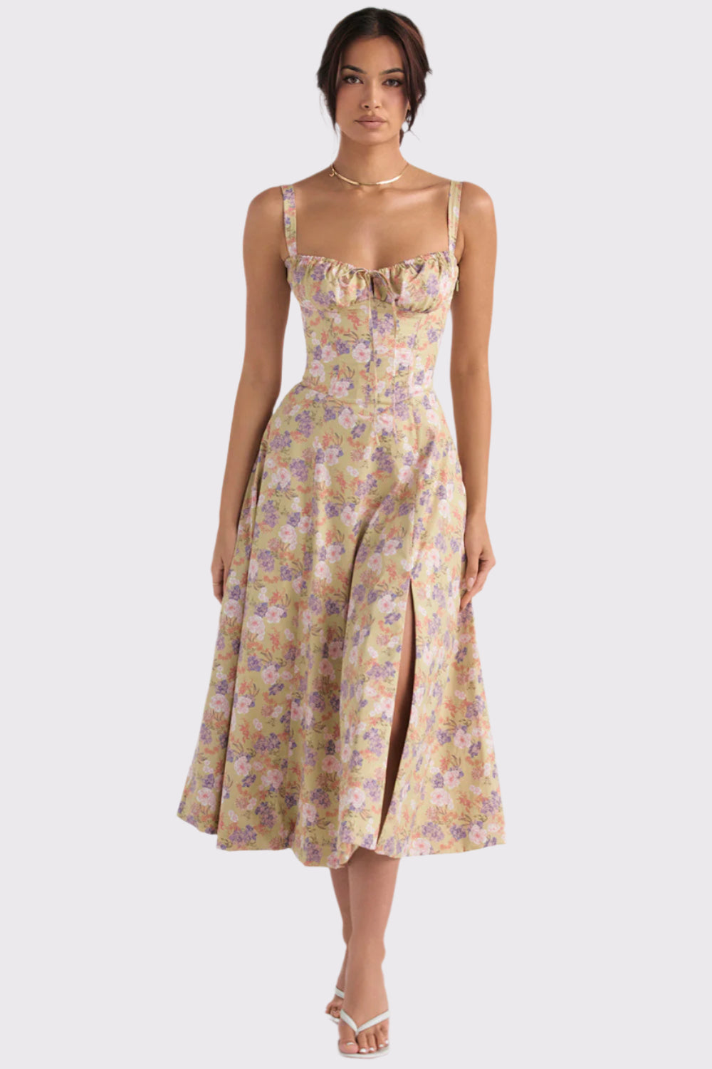 Midi Bustierkleid mit Korsett-Oberteil und Blumenmuster | Selina