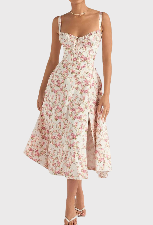 Midi Bustierkleid mit Korsett-Oberteil und Blumenmuster | Selina