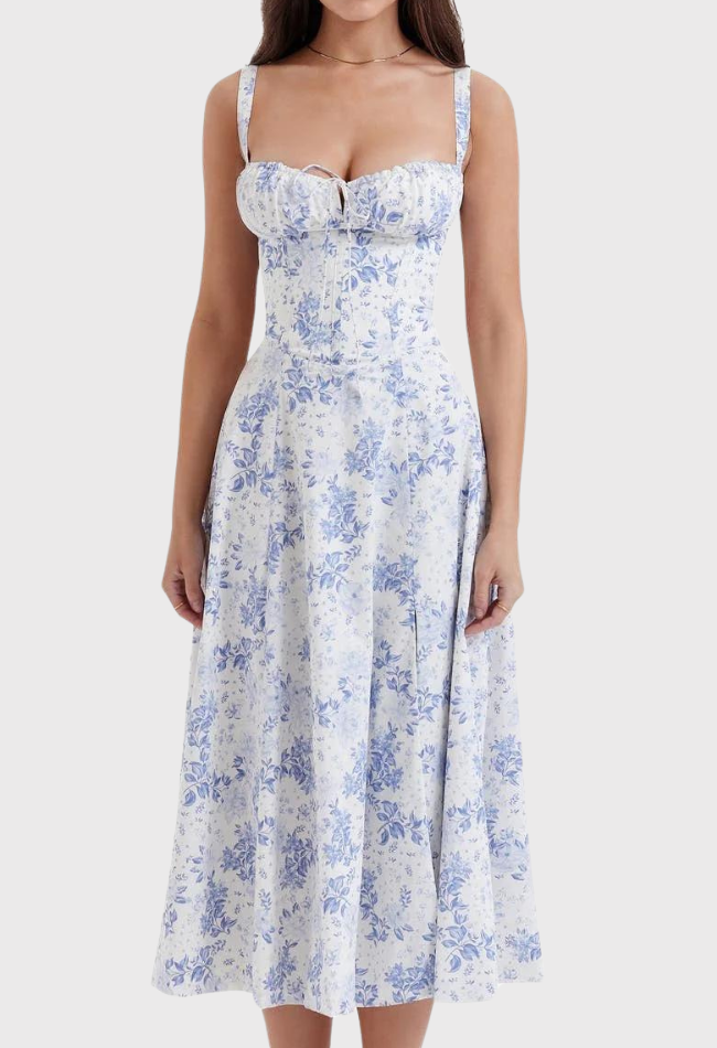 Midi Bustierkleid mit Korsett-Oberteil und Blumenmuster | Selina