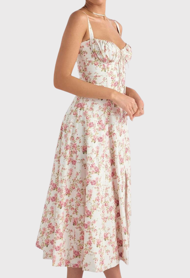 Midi Bustierkleid mit Korsett-Oberteil und Blumenmuster | Selina