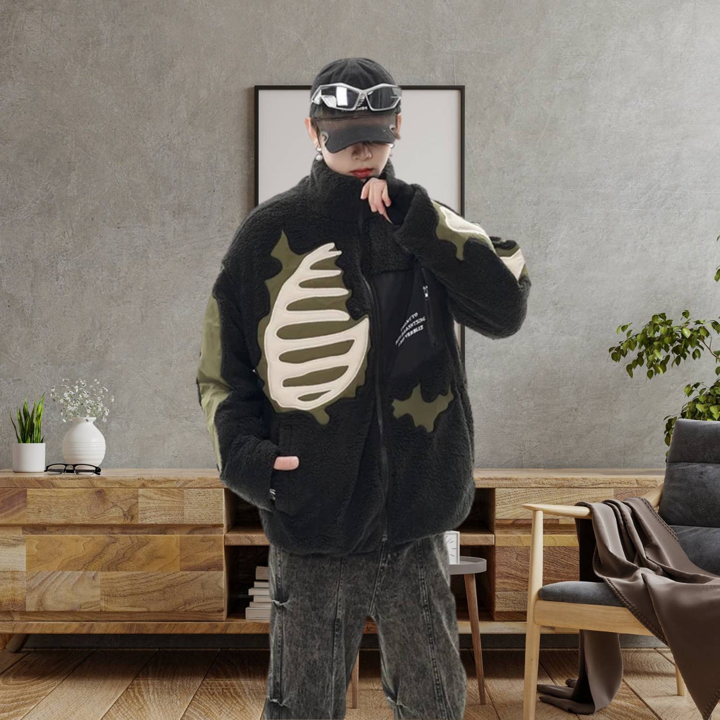 Unisex Skeleton Fleece Jacke – Auffällige Streetwear im Alternative Style