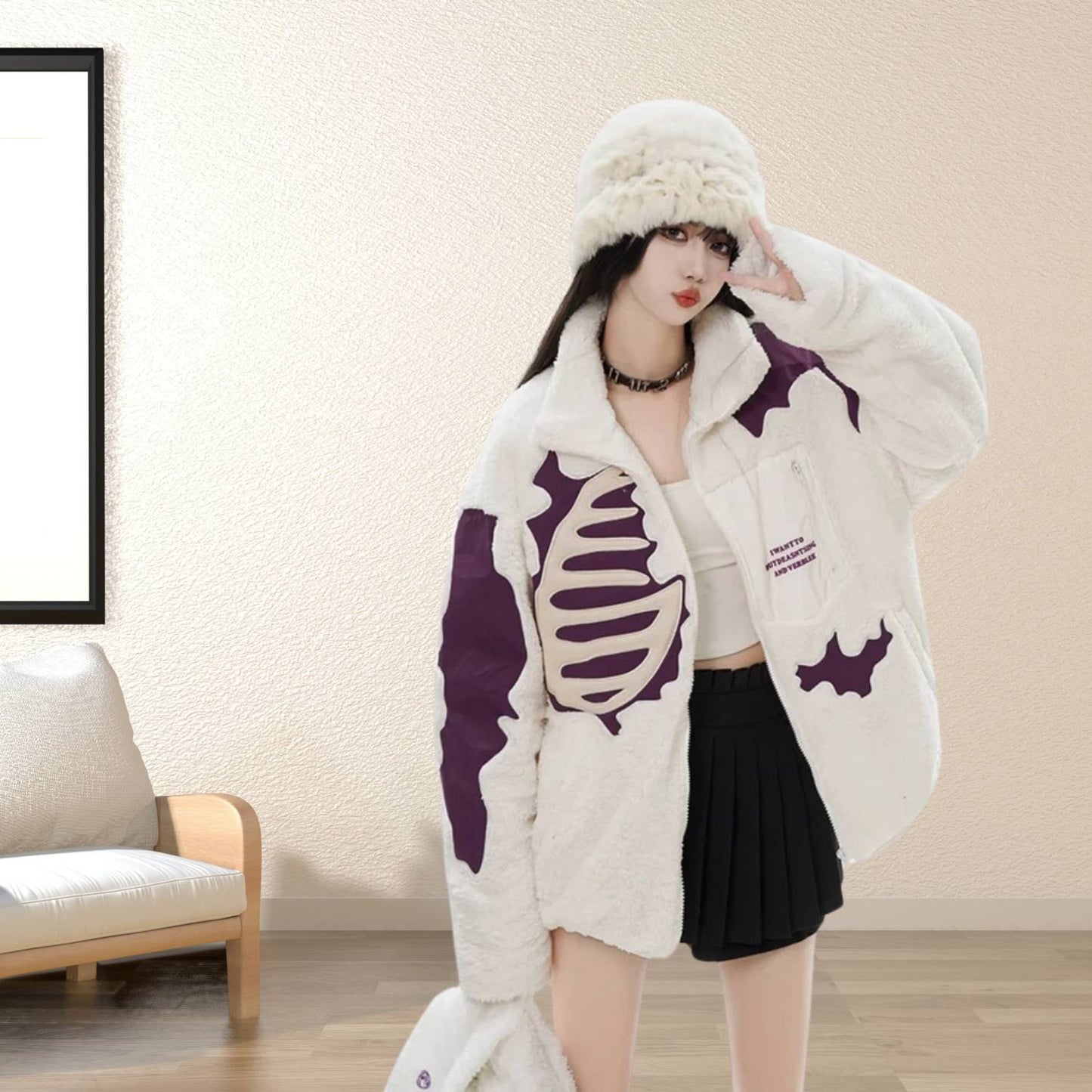 Unisex Skeleton Fleece Jacke – Auffällige Streetwear im Alternative Style