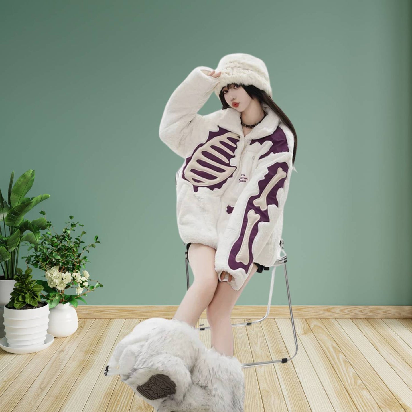 Unisex Skeleton Fleece Jacke – Auffällige Streetwear im Alternative Style