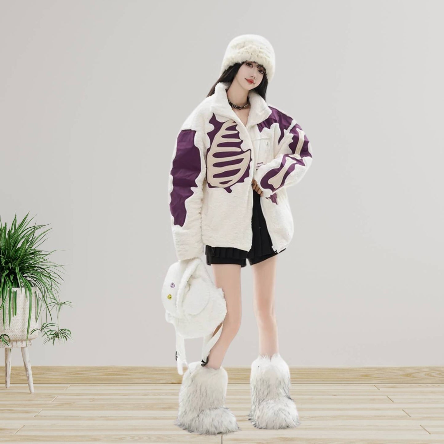 Unisex Skeleton Fleece Jacke – Auffällige Streetwear im Alternative Style