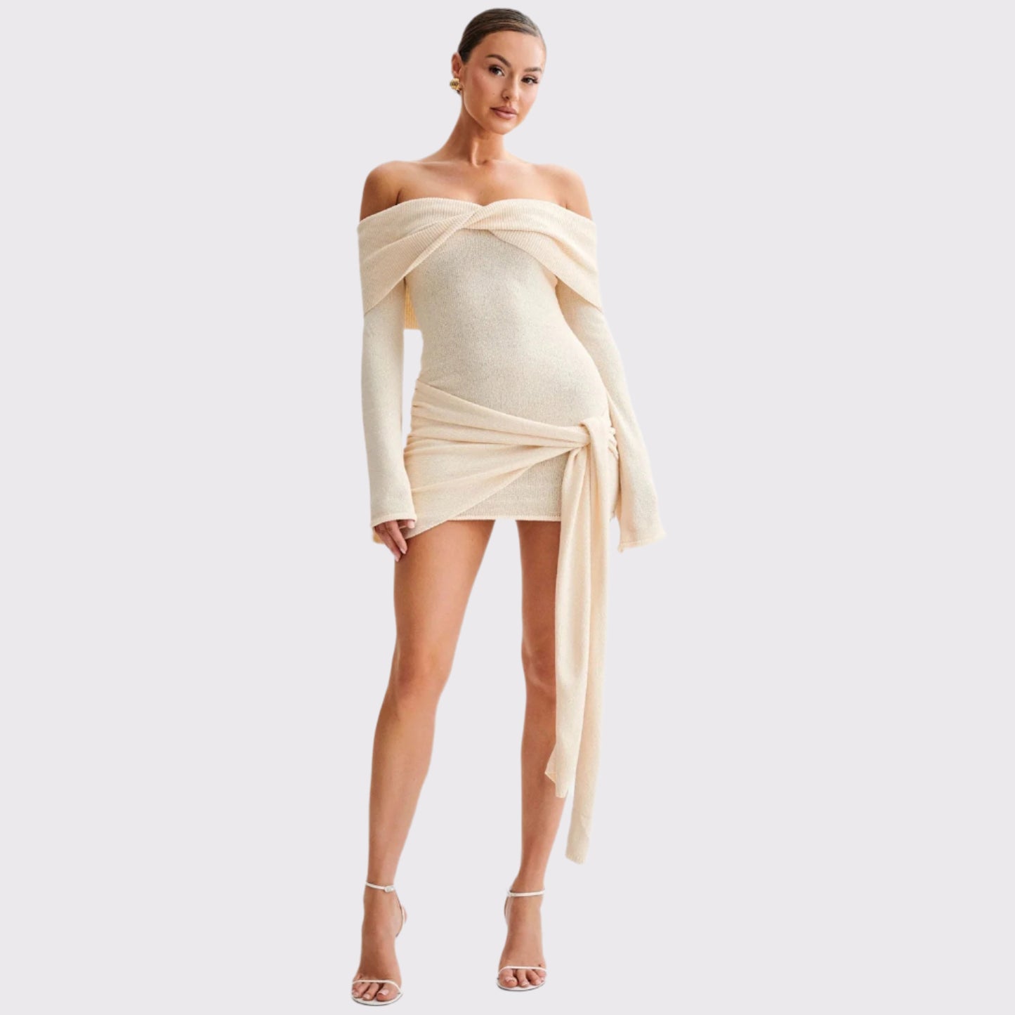 Damen Off-Shoulder Mini Kleid mit Knoten-Detail | Lenora