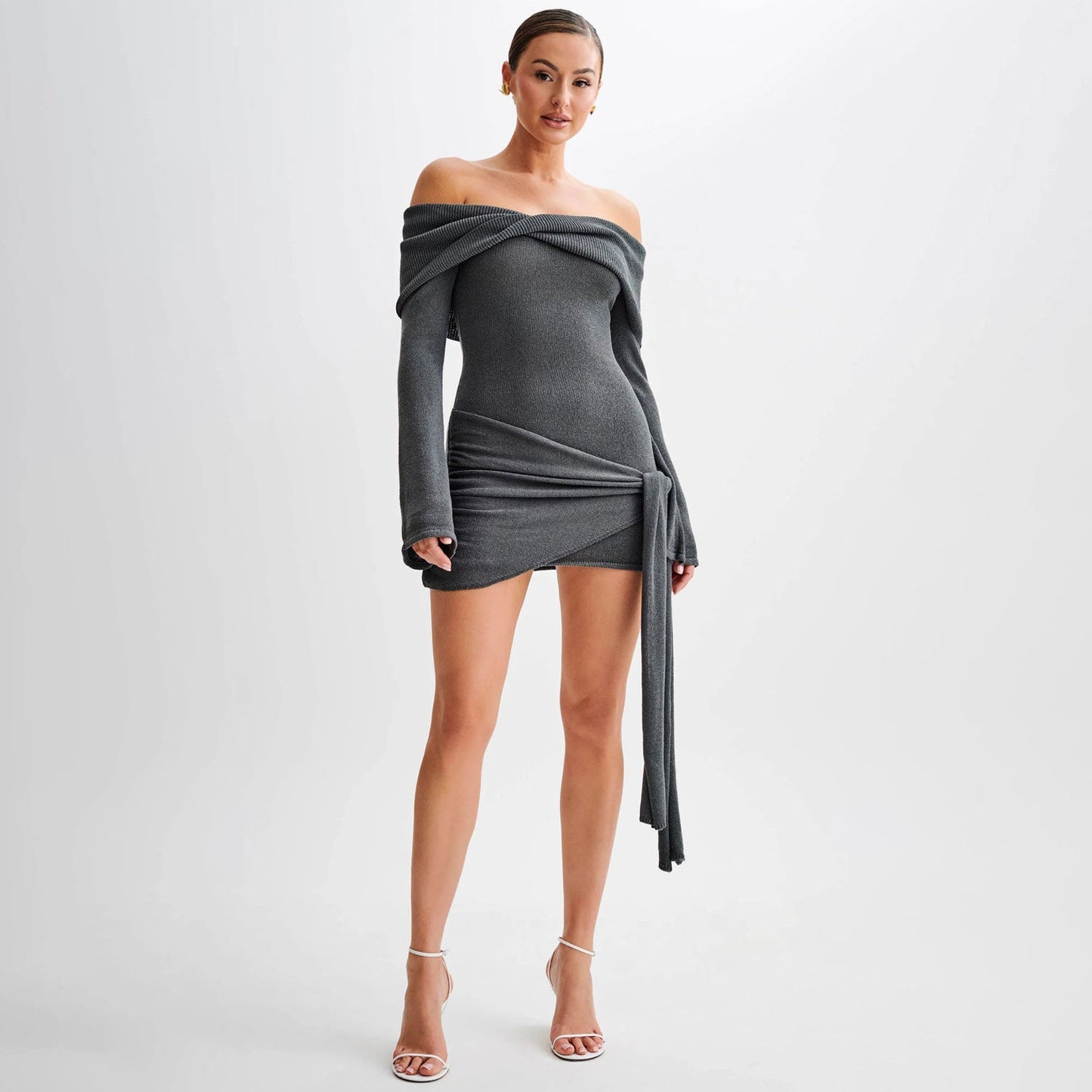 Damen Off-Shoulder Mini Kleid mit Knoten-Detail | Lenora