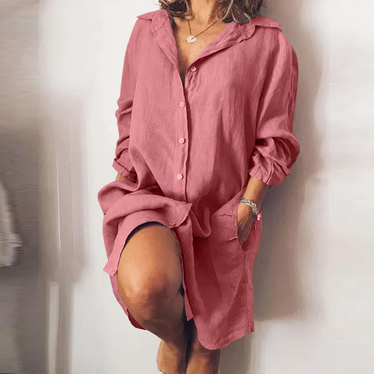 Damen Oversized Hemdkleid mit Taschen | Narella