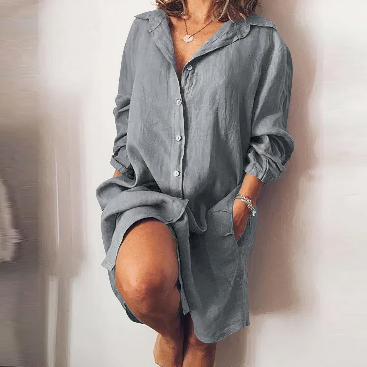 Damen Oversized Hemdkleid mit Taschen | Narella