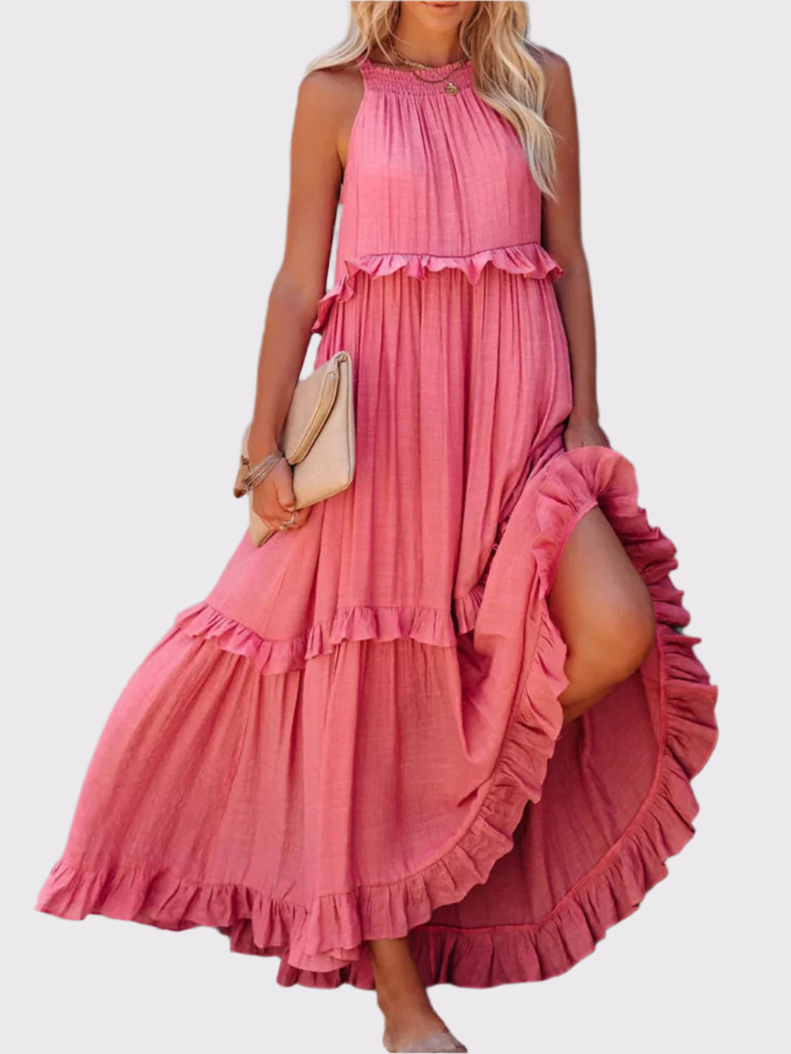 Damen Maxikleid mit Rüschenshirt und Taschen | Tarella