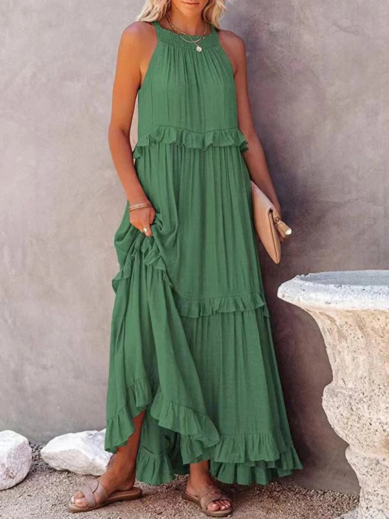 Damen Maxikleid mit Rüschenshirt und Taschen | Tarella