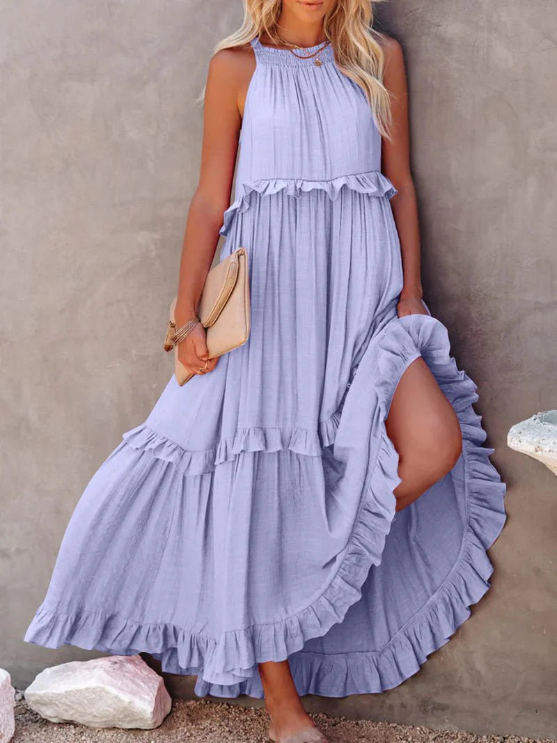Damen Maxikleid mit Rüschenshirt und Taschen | Tarella