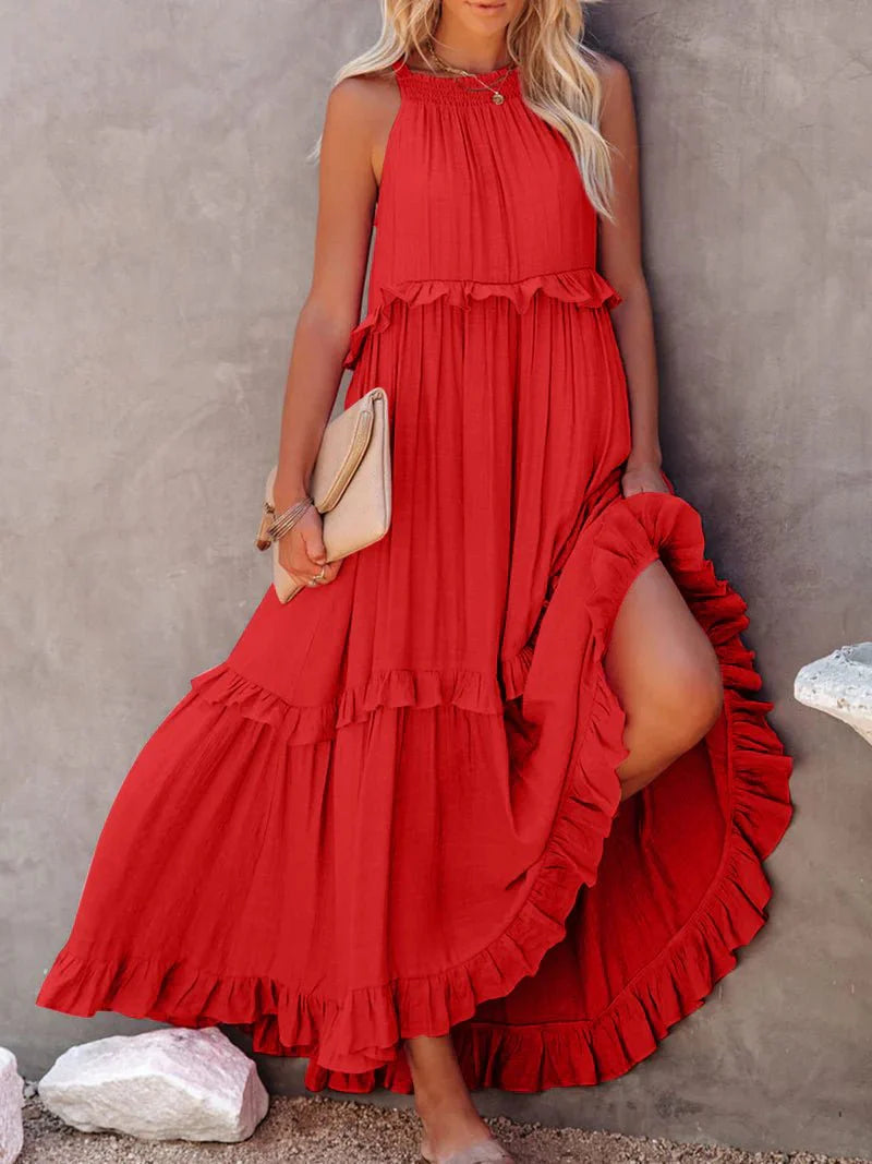 Damen Maxikleid mit Rüschenshirt und Taschen | Tarella