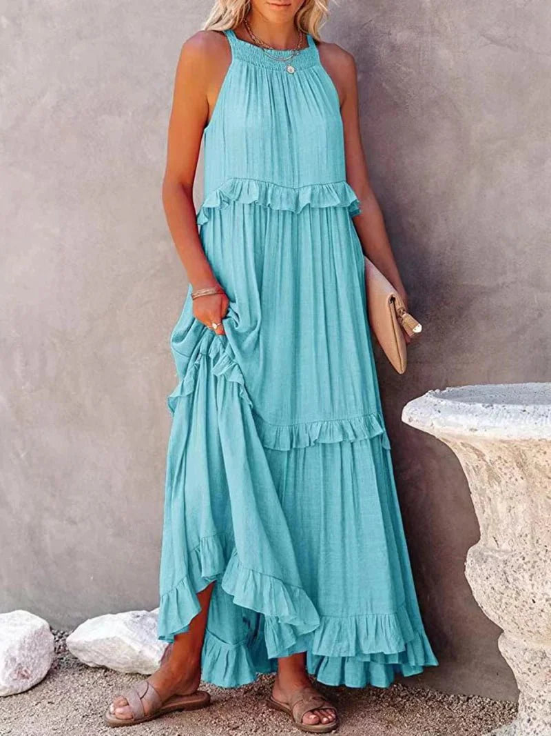 Damen Maxikleid mit Rüschenshirt und Taschen | Tarella
