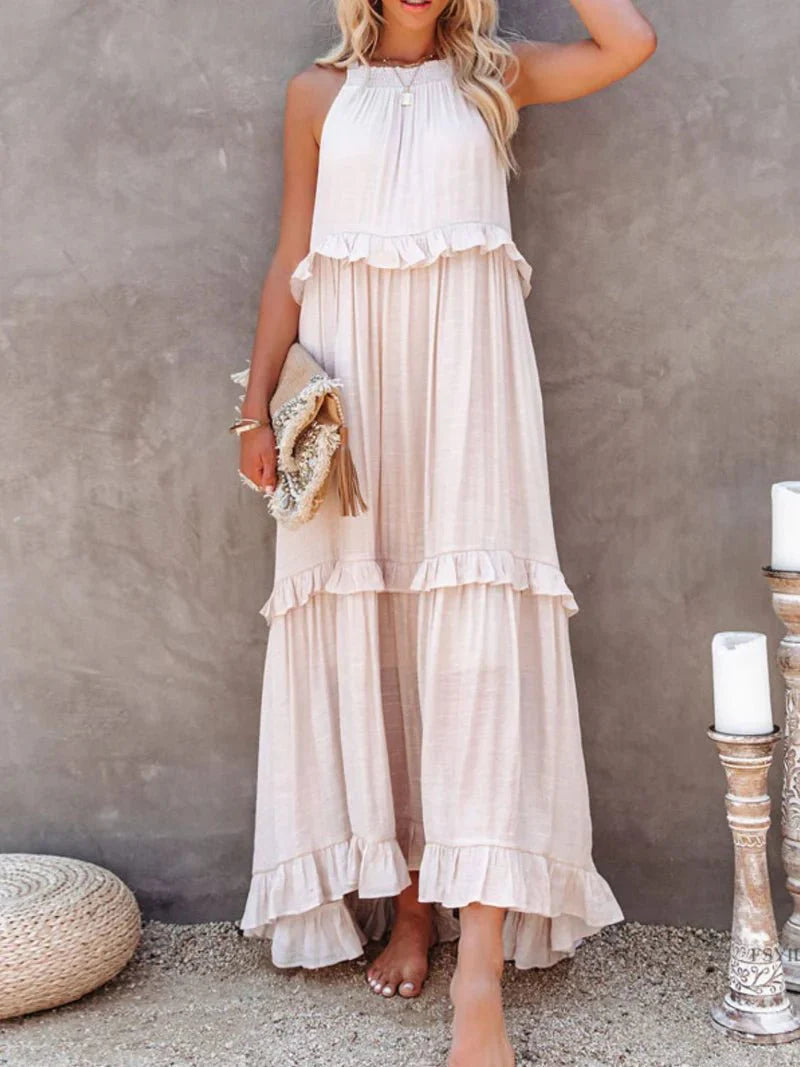 Damen Maxikleid mit Rüschenshirt und Taschen | Tarella