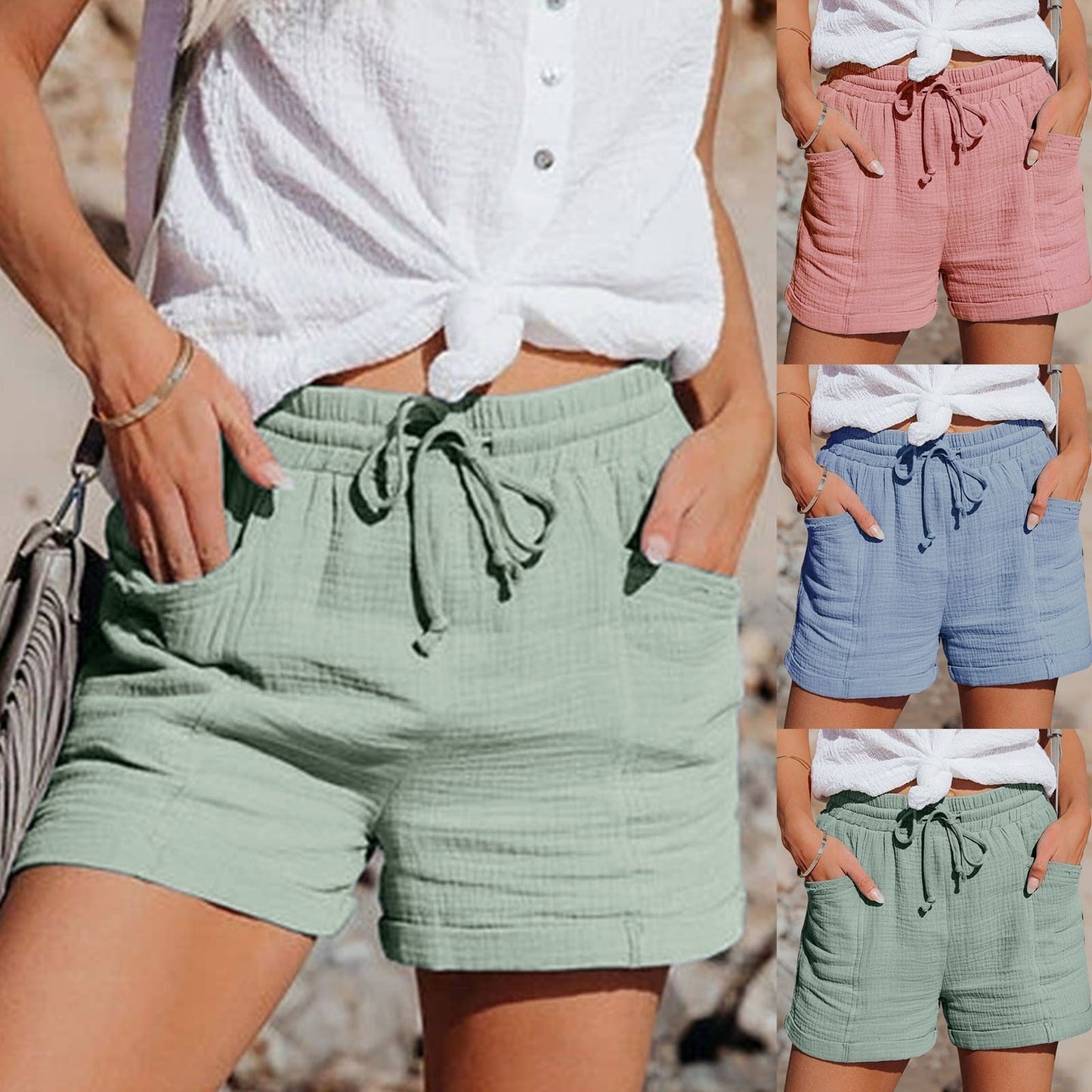 Damen Sommer Shorts mit Kordelzug und Taschen | Liora