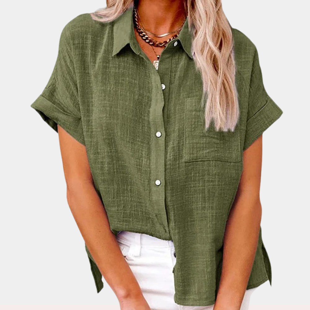 Damen Button-Up Bluse aus Baumwoll-Leinen | Mirelle