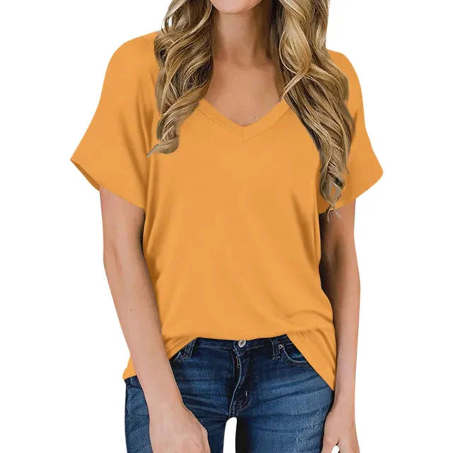 Damen Basic V-Ausschnitt T-Shirt aus Polyester | Nilva
