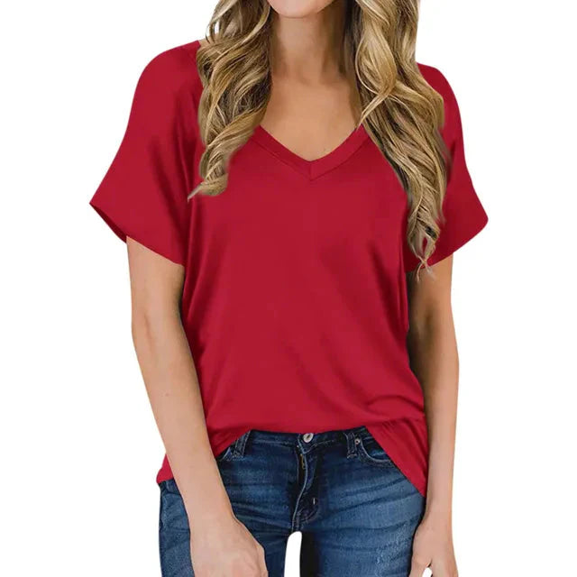 Damen Basic V-Ausschnitt T-Shirt aus Polyester | Nilva