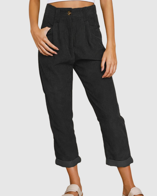 Hochtaillierte Cord Tapered Hose für Damen | Elora