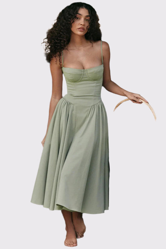 Damen Midi Sommerkleid mit Korsett-Oberteil | Leona