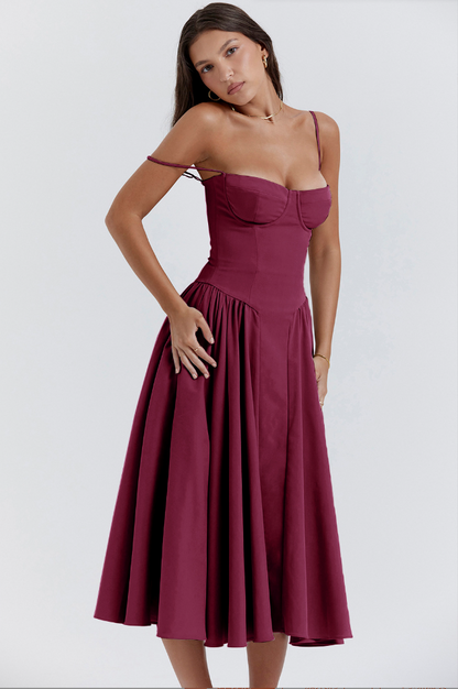 Damen Midi Sommerkleid mit Korsett-Oberteil | Leona