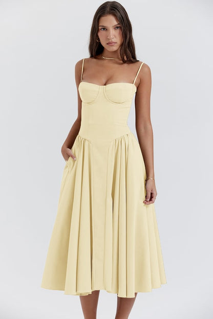 Damen Midi Sommerkleid mit Korsett-Oberteil | Leona