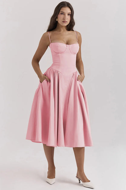 Damen Midi Sommerkleid mit Korsett-Oberteil | Leona