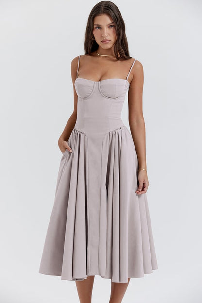 Damen Midi Sommerkleid mit Korsett-Oberteil | Leona