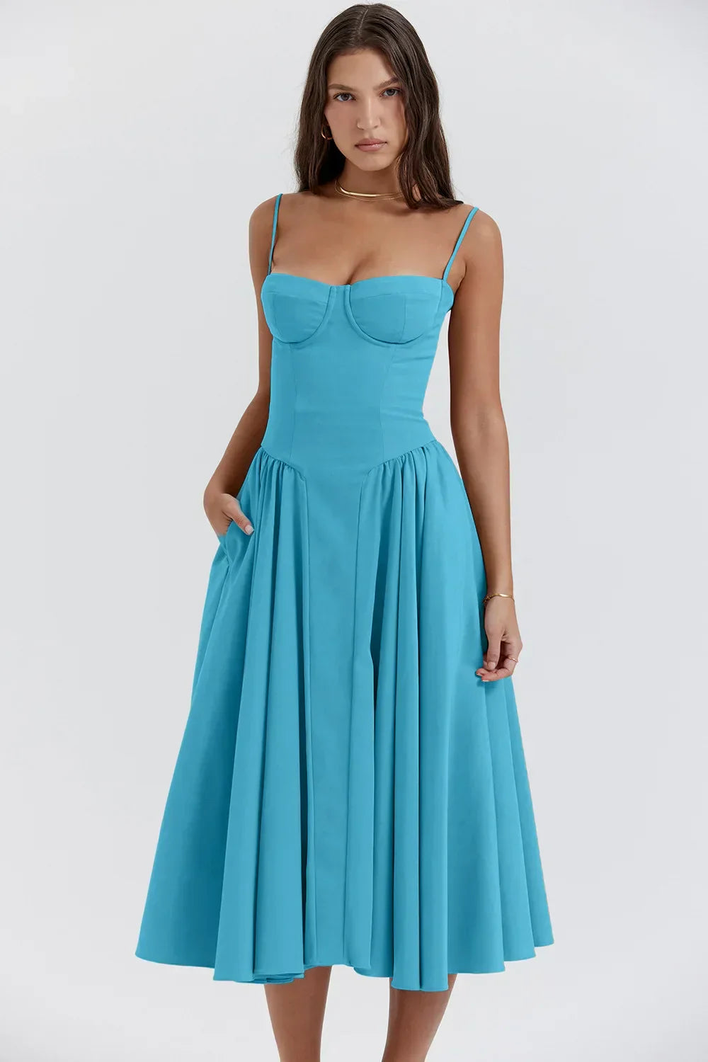 Damen Midi Sommerkleid mit Korsett-Oberteil | Leona