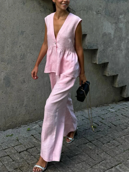 Ärmelloses Set mit Weitbein-Hosen für Damen | Nadja