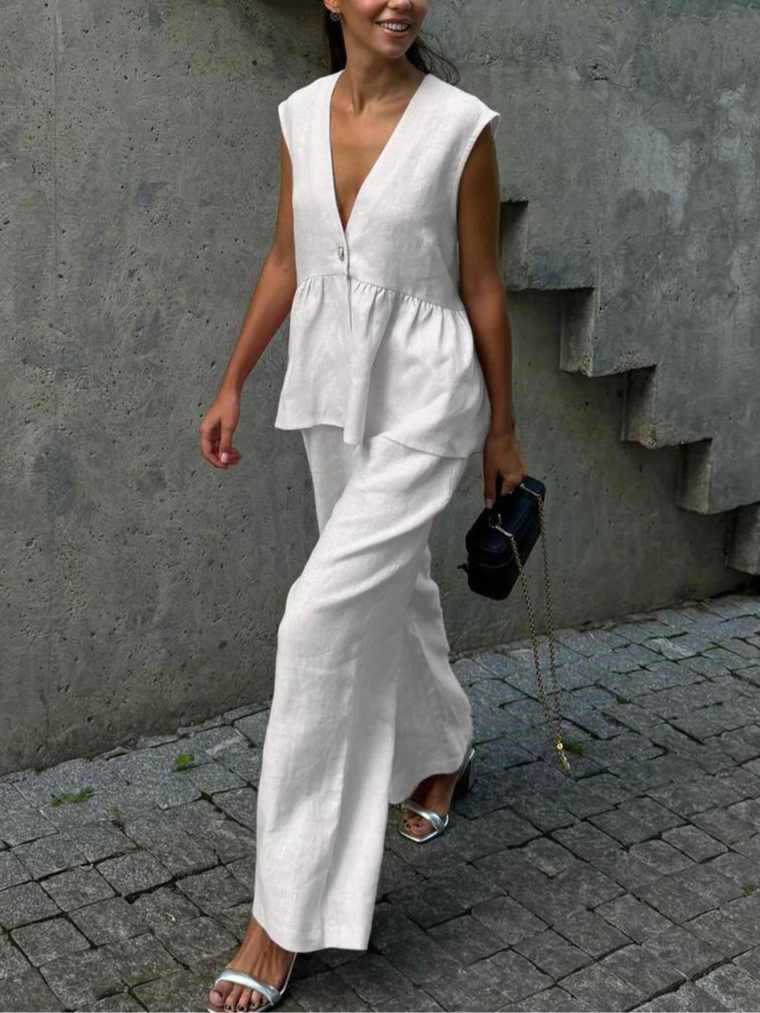 Ärmelloses Set mit Weitbein-Hosen für Damen | Nadja