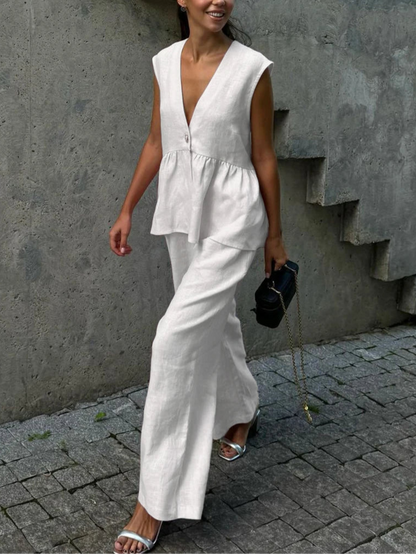 Ärmelloses Set mit Weitbein-Hosen für Damen | Nadja