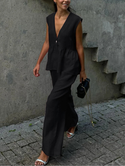 Ärmelloses Set mit Weitbein-Hosen für Damen | Nadja
