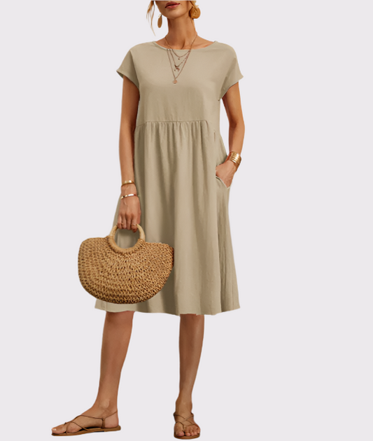 Damen Midi Sommerkleid mit Rundhalsausschnitt | Calina