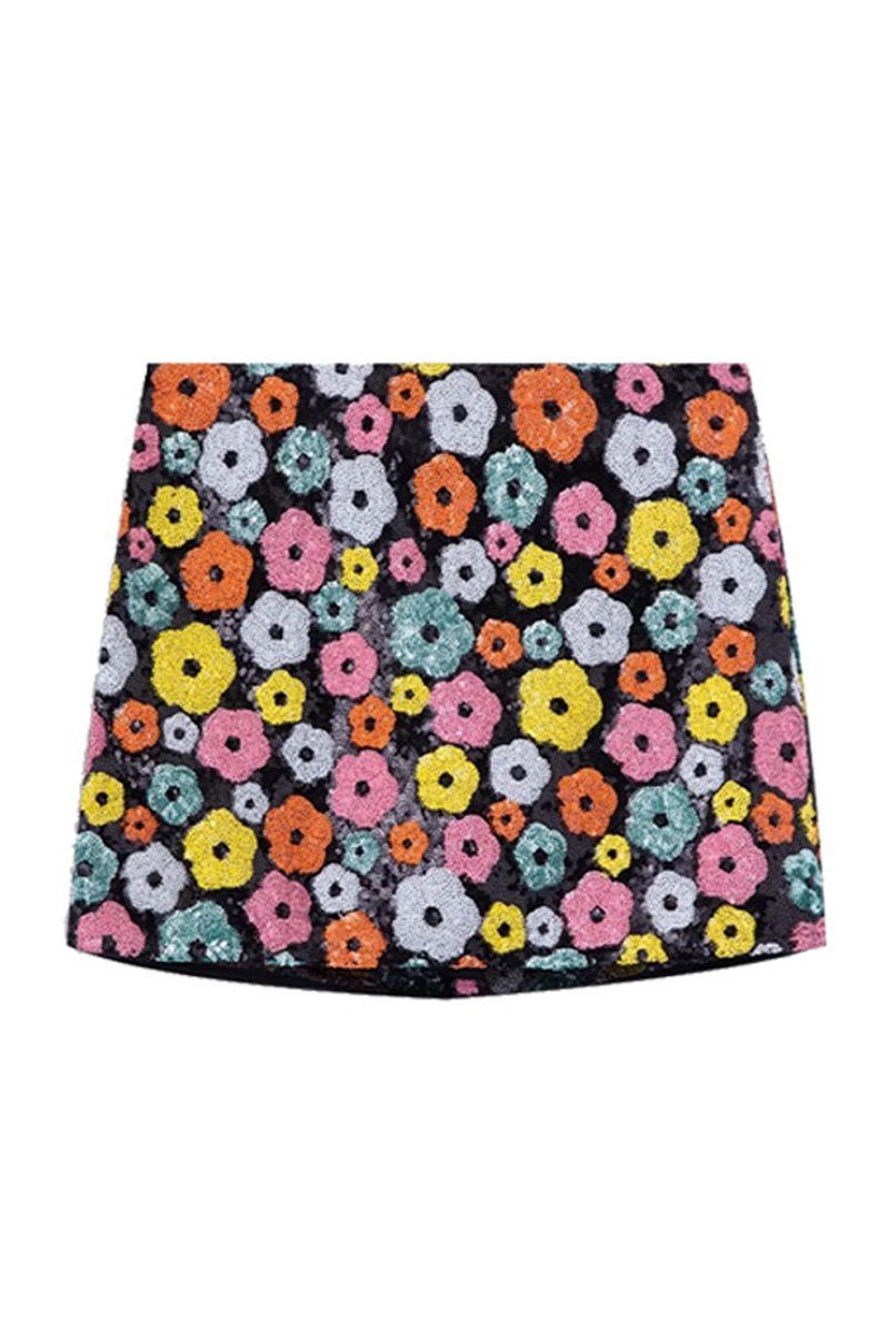 Blumen-Pailletten Minirock für Damen | Zarela