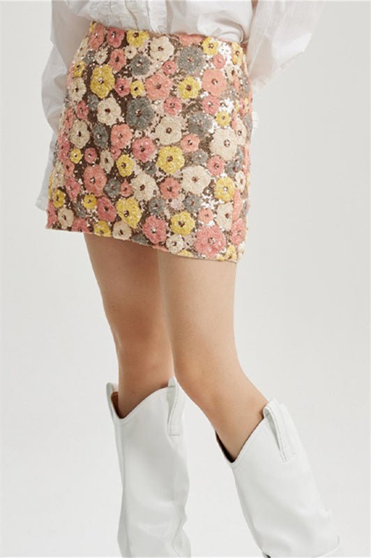 Blumen-Pailletten Minirock für Damen | Zarela