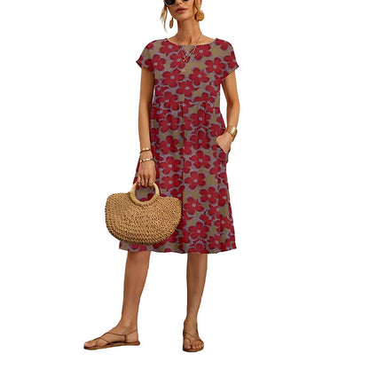 Damen Midi Kleid mit Blumendruck und Taschen | Virella