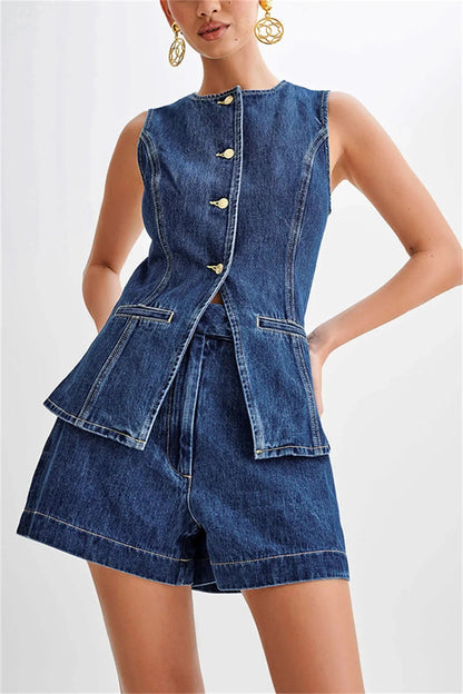 Damen Casual Sommer Set aus Denim | Carenia
