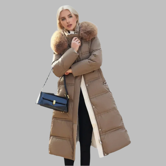 Langer Puffer-Mantel mit Kunstfellkragen für Damen | Selina