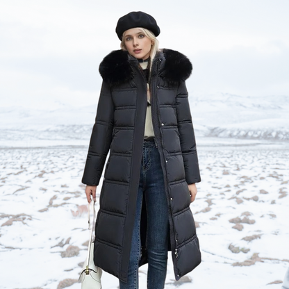 Langer Puffer-Mantel mit Kunstfellkragen für Damen | Selina