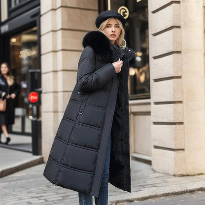 Langer Puffer-Mantel mit Kunstfellkragen für Damen | Selina