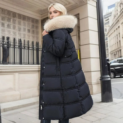 Langer Puffer-Mantel mit Kunstfellkragen für Damen | Selina
