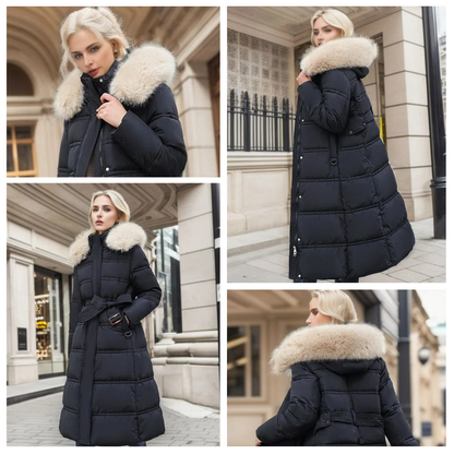 Langer Puffer-Mantel mit Kunstfellkragen für Damen | Selina