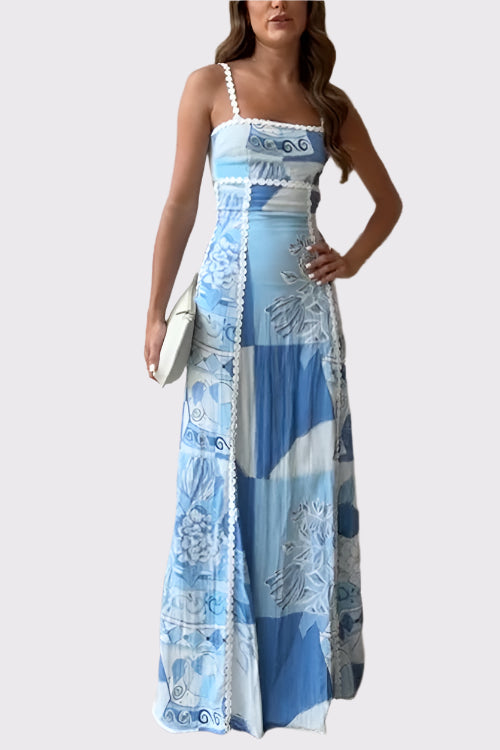 Damen Maxikleid mit Patchwork-Design in Blau | Marilena