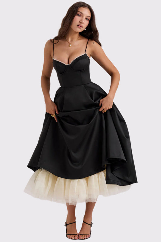Damen Midi Kleid Satin mit Herzausschnitt | Elanora