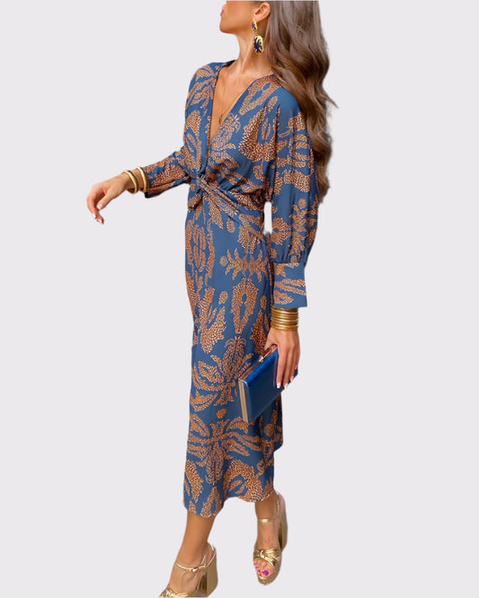 Damen Kleid mit Bindeband und langen Ärmeln – Elegant für besondere Anlässe | Maelina