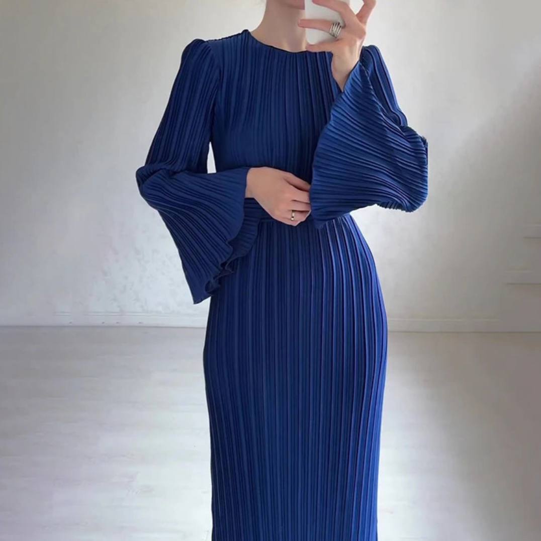 Damen Maxikleid mit Falten und Rüschensaum | Amelina